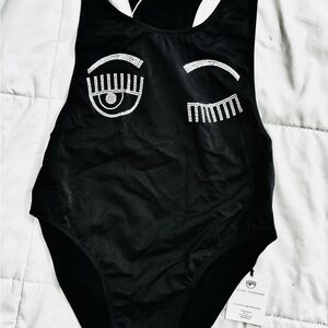 BNWT. Chiara Ferragni, Black One-Piece Swimsuit with crystals .